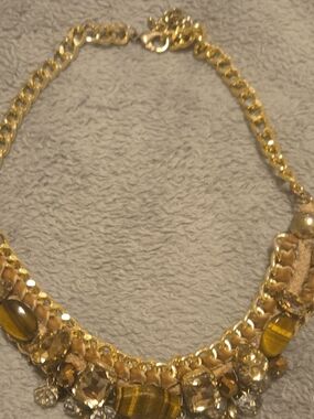 Gold-Tone Statement Necklace with Amber and Champagne Stones